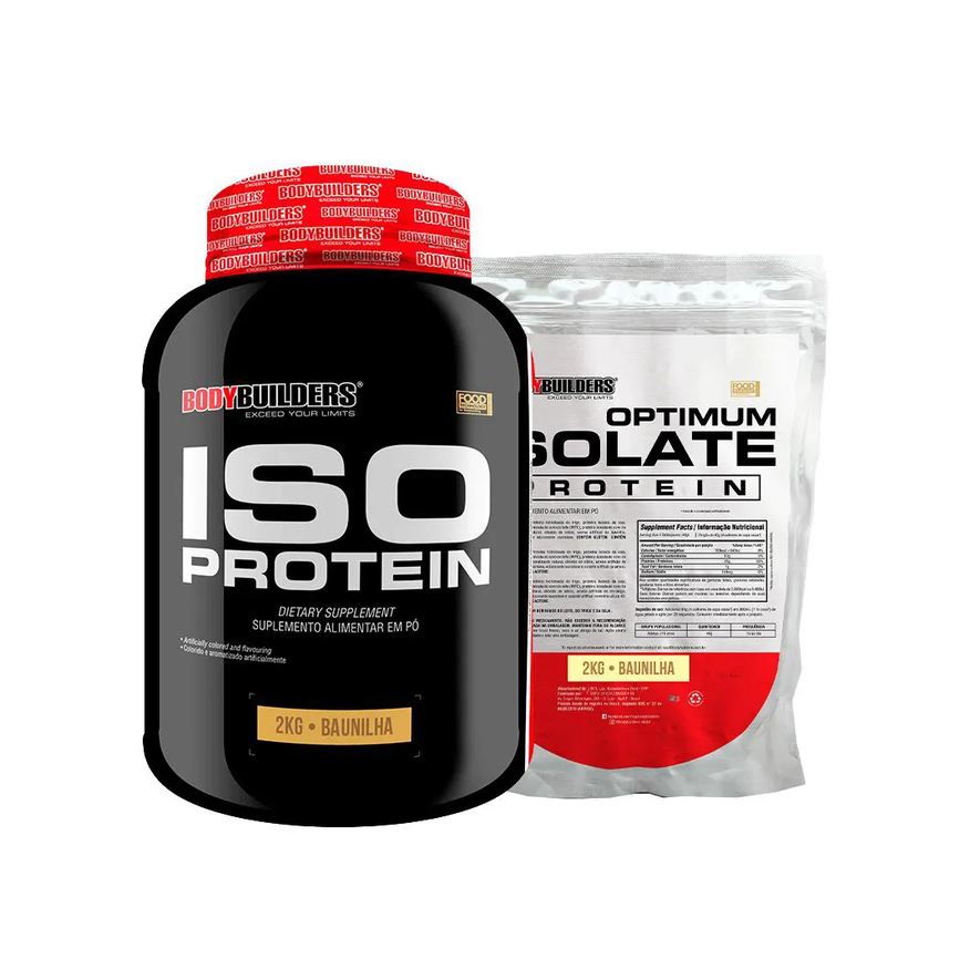 Bodybuilders Kit Whey Protein Iso Protein 2kg + Optimum Isolate Protein 2kg Refil - Baunilha
