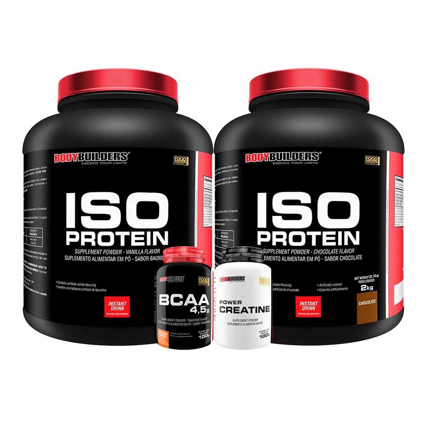 Bodybuilders Kit 2x Iso Protein 2kg + Creatina 100g + Bcaa100g - Sabor Chocolate