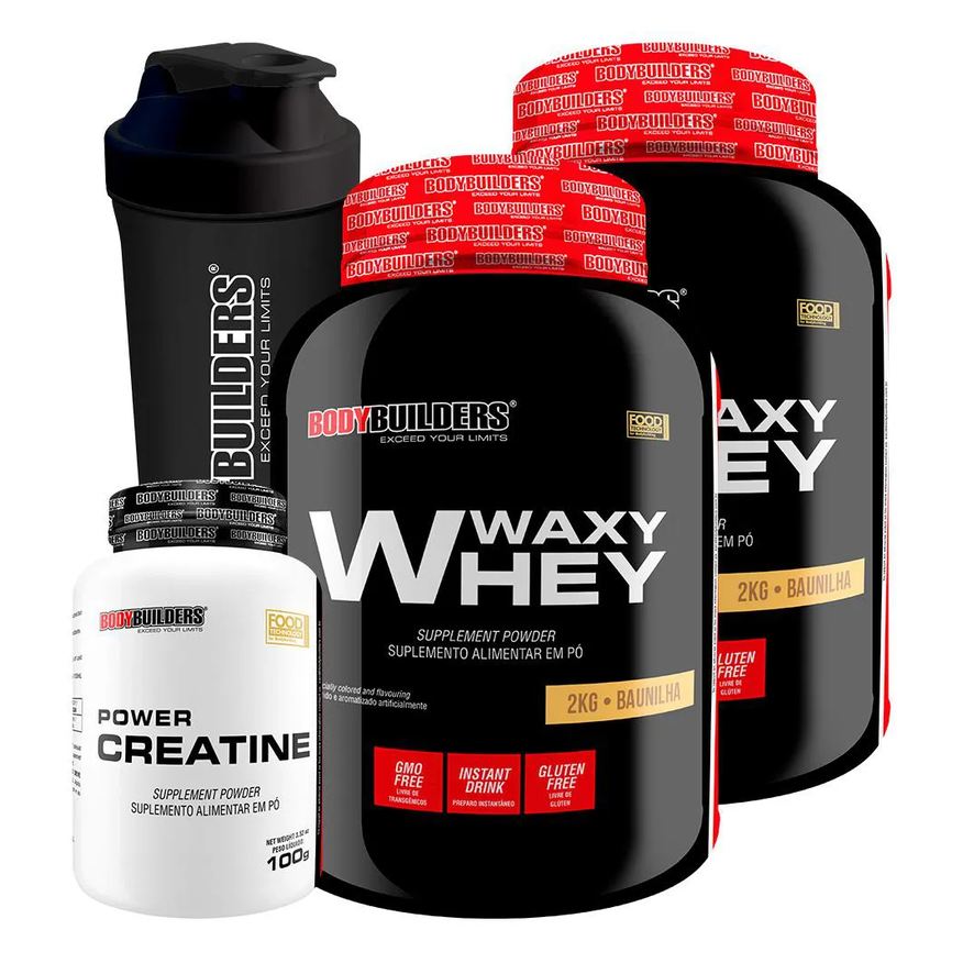 Bodybuilders Kit 2x Waxy Whey 2kg + Power Creatina 100g + Coqueteleira - Chocolate