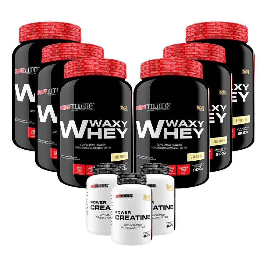 Bodybuilders Kit 6x Waxy Whey 900g + 3x Power Creatina 100g - Baunilha