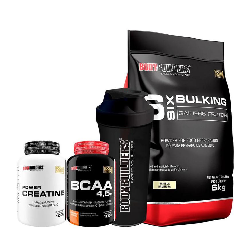 Bodybuilders Kit Bulking Protein 6kg + Creatina 100g + Bcaa 100g + Coqueteleira - Sabor Baunilha