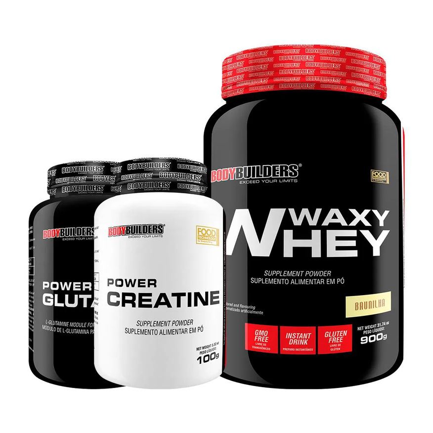 Bodybuilders Kit Waxy Whey 900g + Power Creatine 100g + Power Glutamine 100g - Baunilha