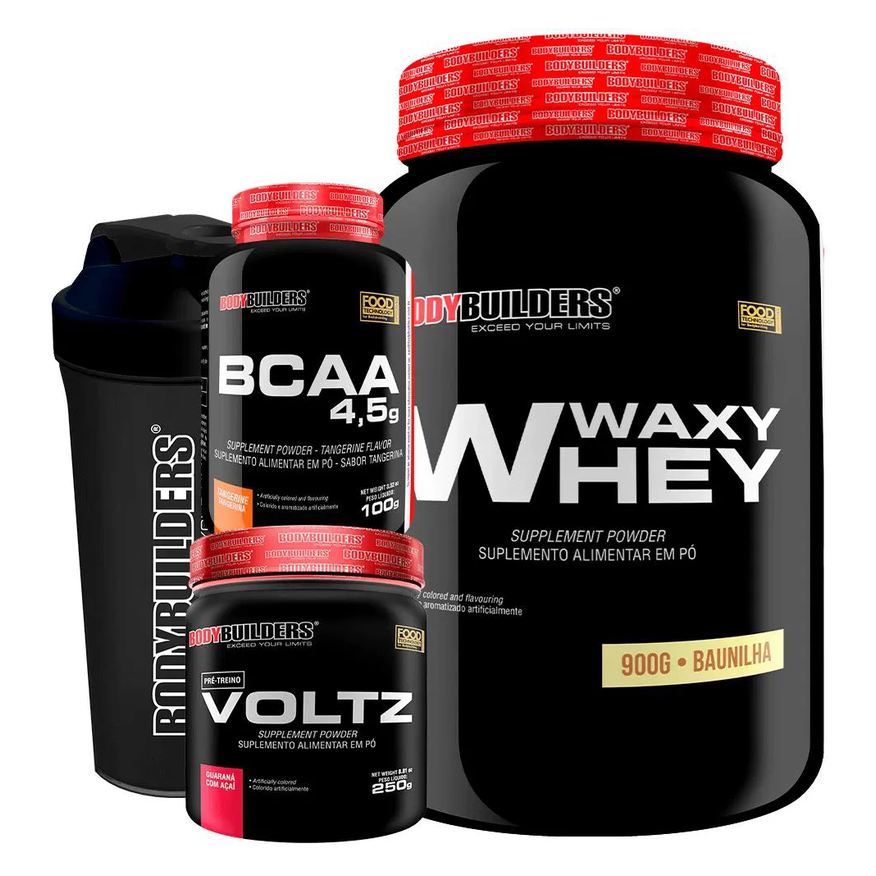 Bodybuilders Kit Waxy Whey (35%) 900g + Bcaa 100g + Pré Treino + Coqueteleira - Baunilha