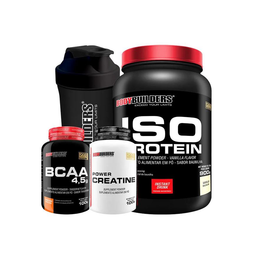 Bodybuilders Kit Iso Protein 900g + Power Creatina 100g + Bcaa 100g + Coqueteleira Sabor: Baunilha