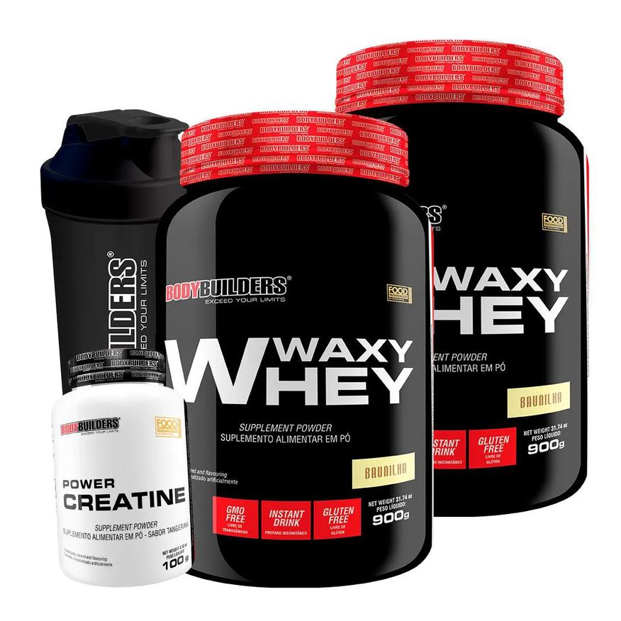 Bodybuilders Kit 2x Whey Protein Waxy Whey 900g + Power Creatina 100g + Coqueteleira - Baunilha