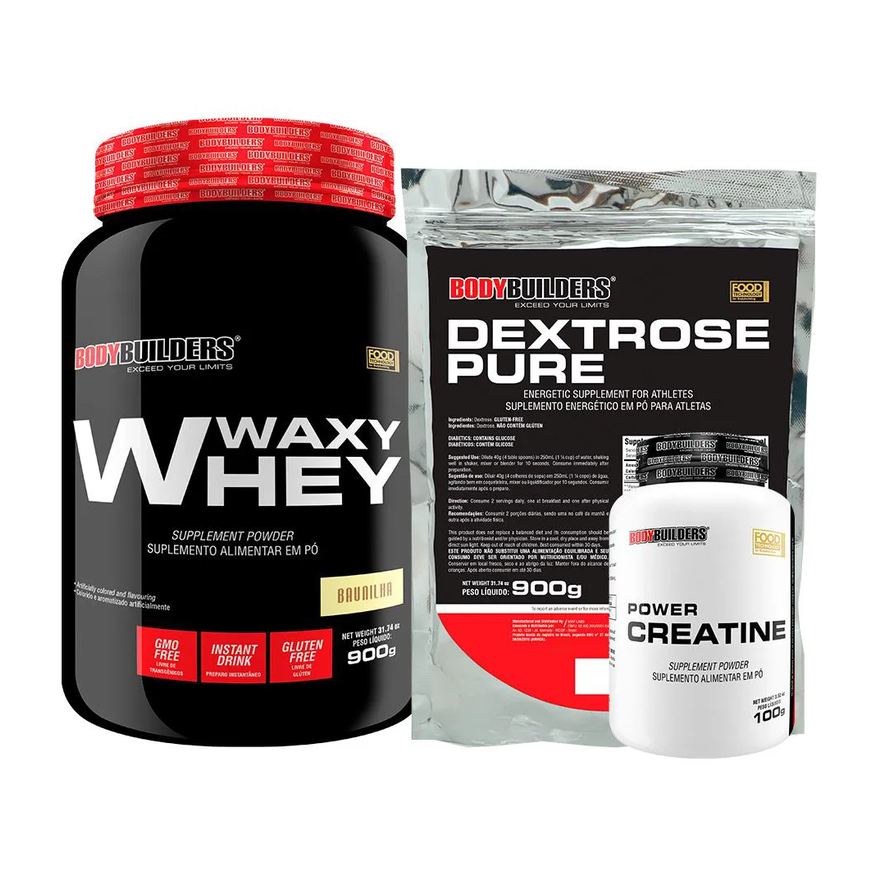 Bodybuilders Kit Waxy Whey Protein 900g + Creatina 100g + Dextrose 900g - Chocolate