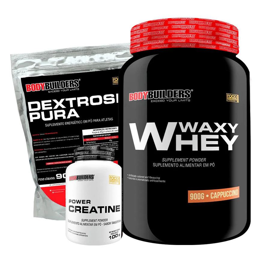 Bodybuilders Kit Waxy Whey Protein 900g + Creatina 100g + Dextrose 900g - Cappuccino