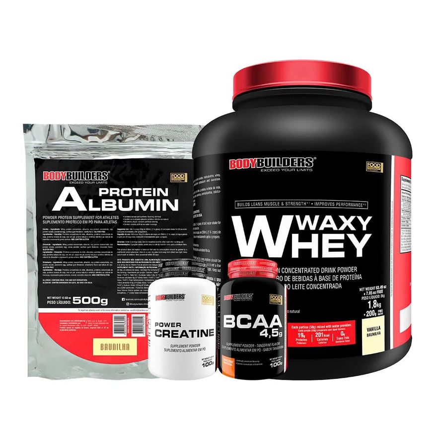 BodyBuilders Kit Whey Protein Waxy Whey Baunilha 2kg + BCAA Tangerina 100g + Creatina Power 100g