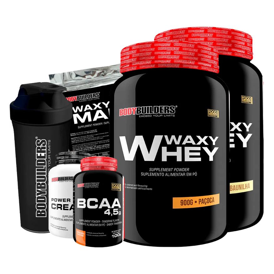 Bodybuilders Kit 2x Waxy Whey 900g + Bcaa 100g + Power Creatine 100g + Waxy Maize 800g + Coq – Baunilha e Paçoca