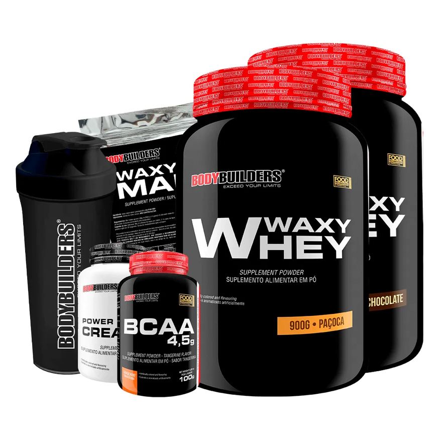 Bodybuilders Kit 2x Waxy Whey 900g + Bcaa 100g + Power Creatine 100g + Waxy Maize 800g + Coq – Chocolate e Paçoca