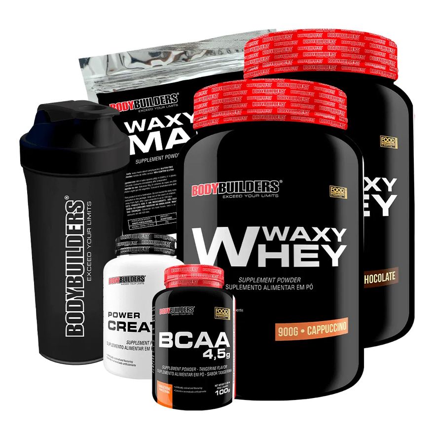 Bodybuilders Kit 2x Waxy Whey 900g + Bcaa 100g + Power Creatine 100g + Waxy Maize 800g + Coq – Chocolate e Cappuccino