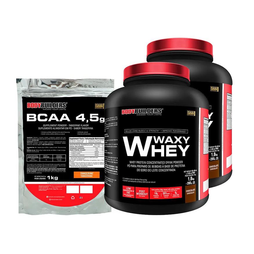 Bodybuilders Kit 2x Waxy Whey 2kg + Bcaa 1kg Tangerina - Chocolate
