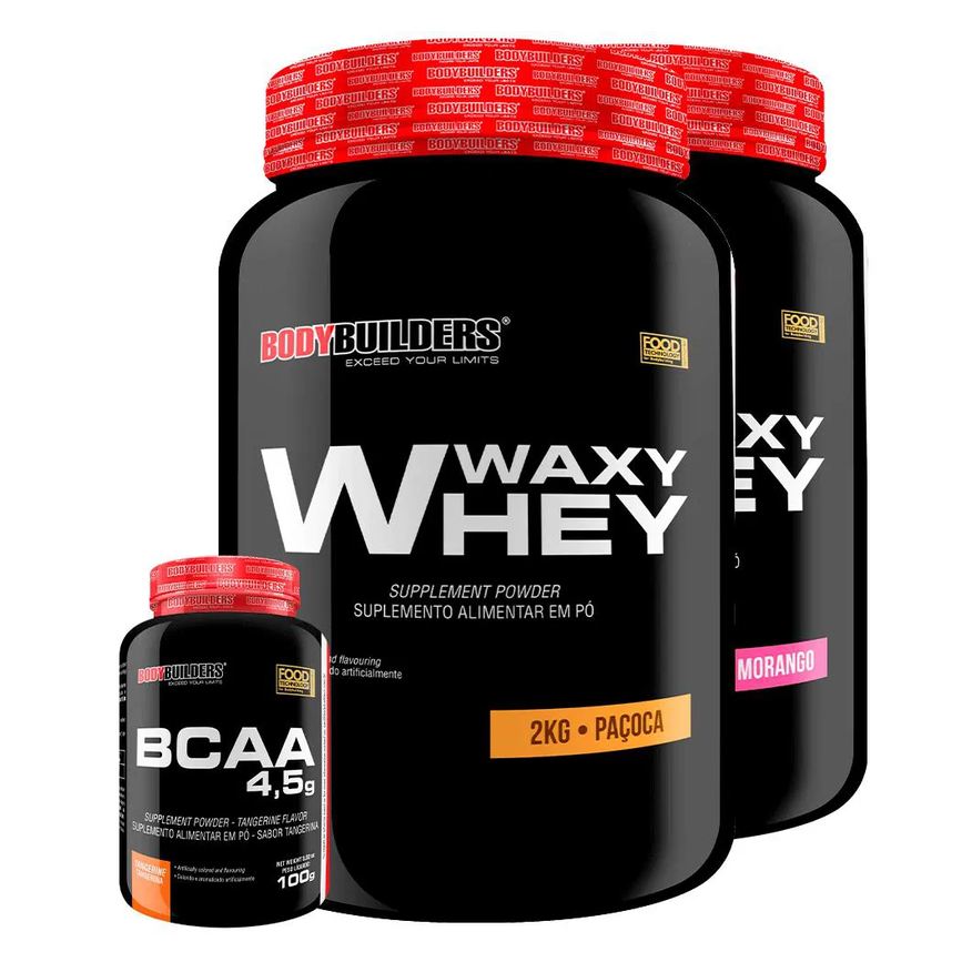 Bodybuilders Kit 2x Waxy Whey 2kg + Bcaa 1kg Tangerina - Morango e Paçoca