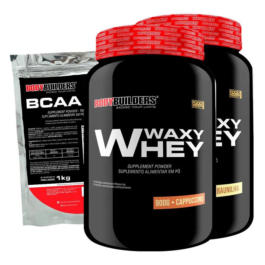 Bodybuilders Kit 2x Waxy Whey 2kg + Bcaa 1kg Tangerina - Baunilha e Cappuccino