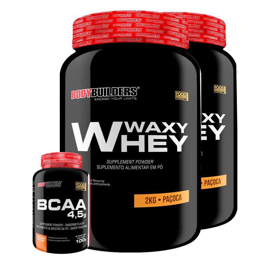 Bodybuilders Kit 2x Waxy Whey 2kg + Bcaa 1kg Tangerina - Paçoca