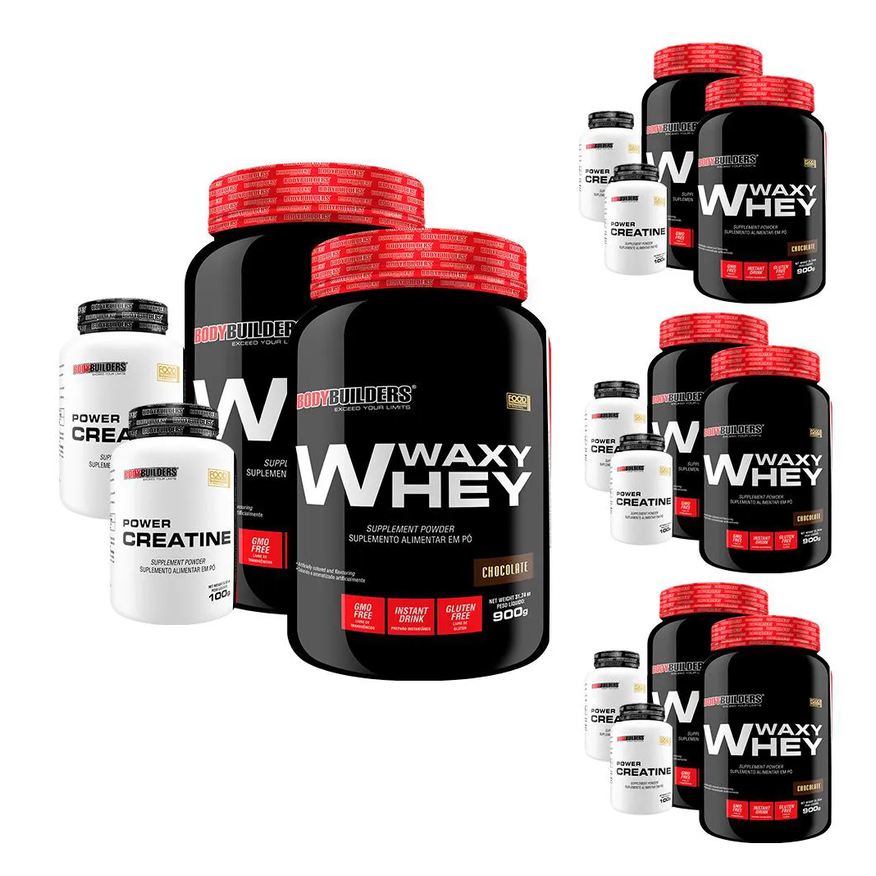 Bodybuilders Super Combo Amigos: 8x Whey Protein 900g + 8x Power Creatina 100g Sabor Chocolate