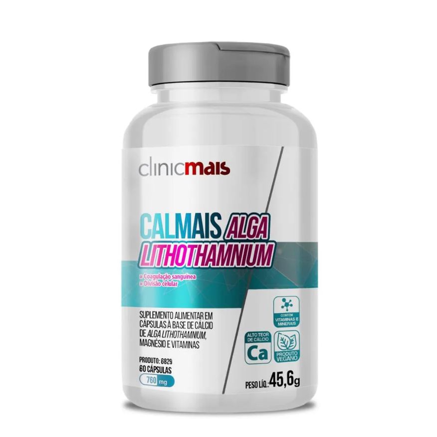 Clinic Mais Cálcio, Magnésio, Vitamina D3 - Calmais Alga Lithothamnium 60 cápsulas 760mg Clinicmais