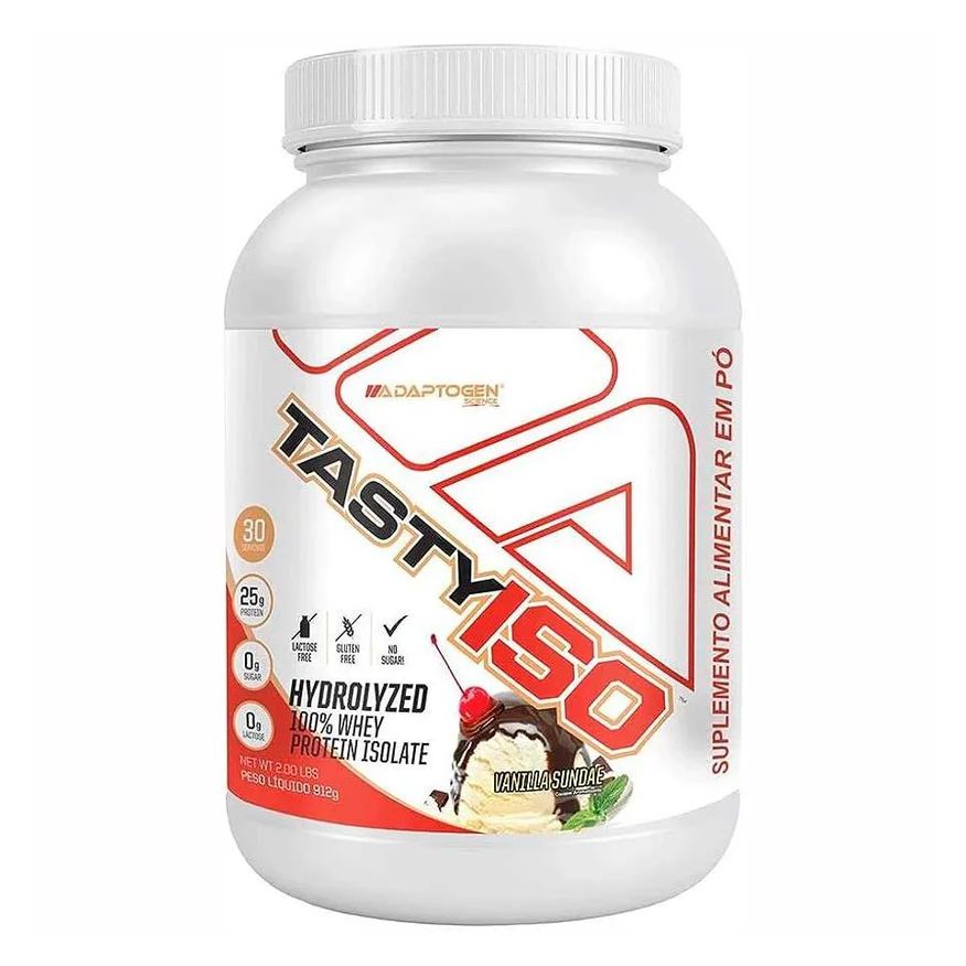 Adaptogen Science Tasty Iso Whey Isolado Pote 900g Sabor Sundae de Baunilha