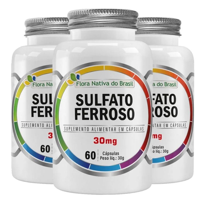 Flora Nativa Do Brasil Kit 3x Sulfato Ferroso 214% Idr 60 cápsulas - Flora Nativa