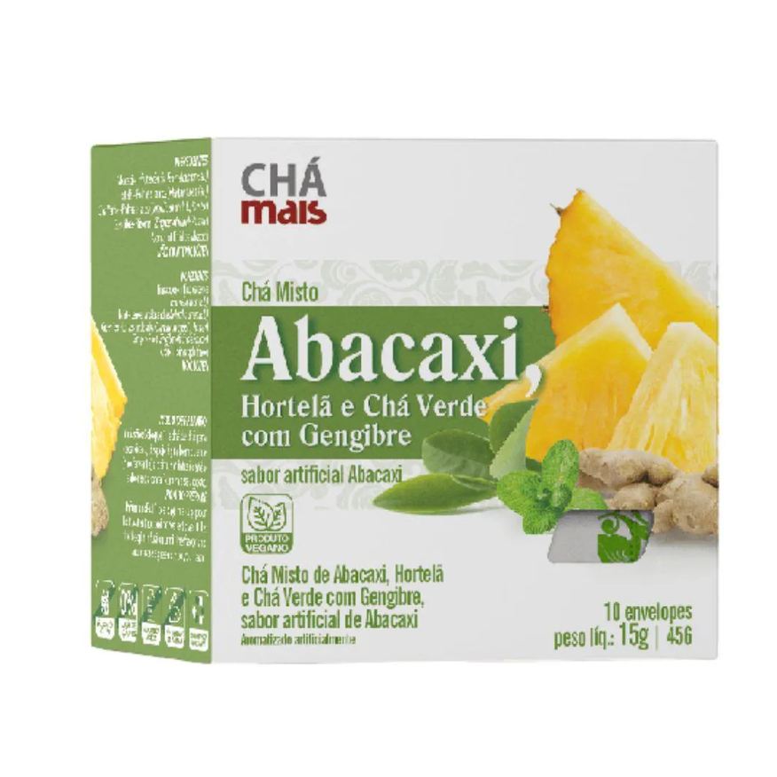 Clinic Mais Chá Misto de Abacaxi, Hortelã, Chá Verde e Gengibre 10 Sachês - Chá Mais