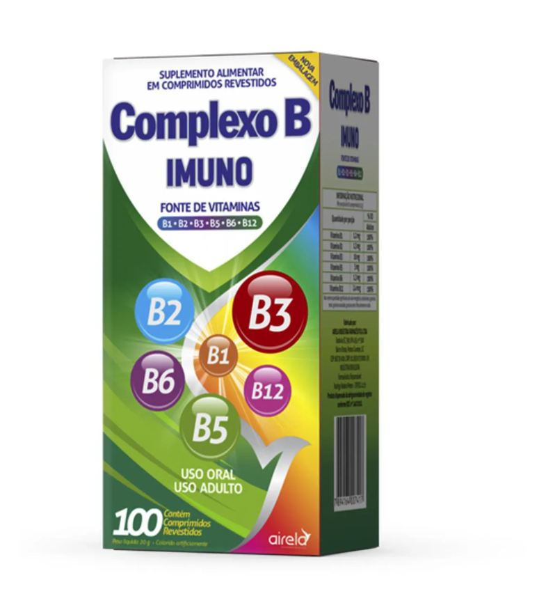Airela Complexo B B12 B1 B2 B3 B5 B6 B12 com 100 comprimidos