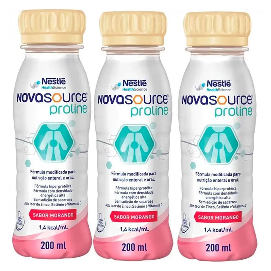 Nestlé Kit 3x Novasource Proline - Morango - 200ml Cada