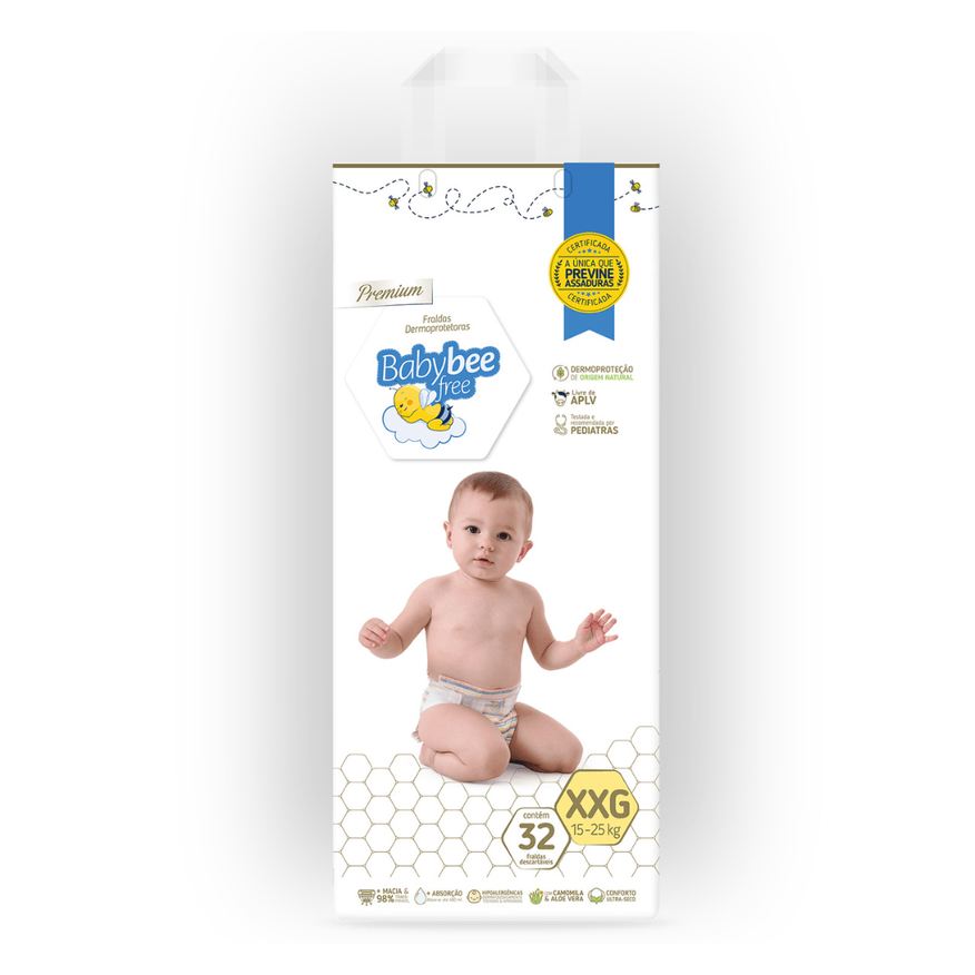 Baby Fralda Bee Free Dermoprotetora Xxg Com 32 Unidades