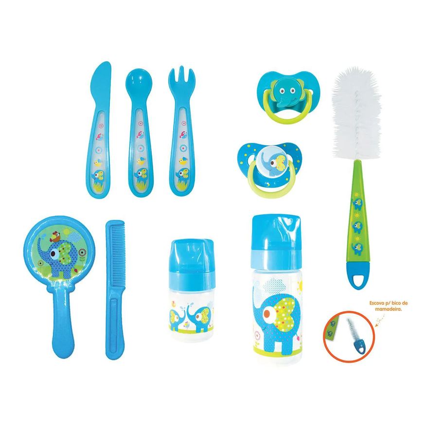 Kitstar Kit Enxoval com Mamadeira Chupeta e Escovas Azul