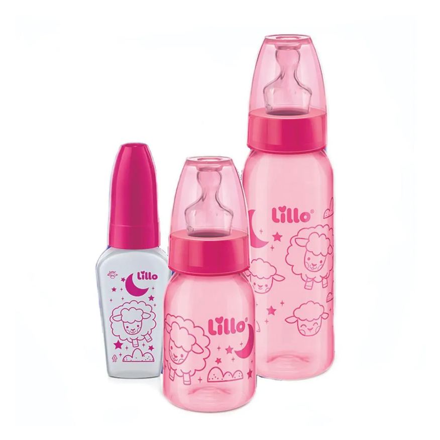 Lillo Kit 3 Mamadeiras Evolução Divertida 50/120/240ml Rosa