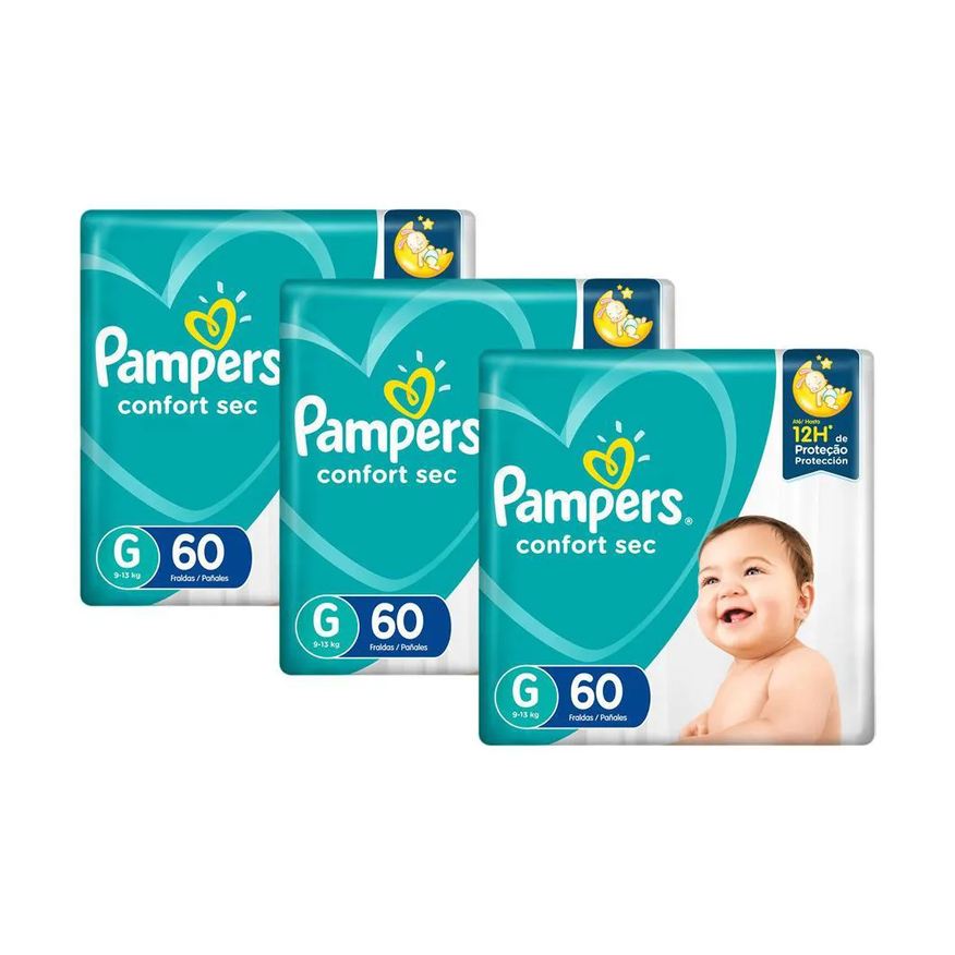Pampers Kit Fraldas Confort Sec Super Tamanho G com 180 Unidades