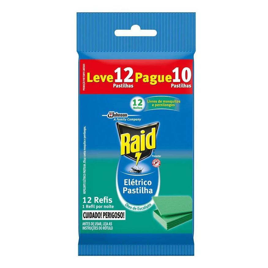 Elétrico Repelente Raid Pastilha 12 Noites Óleo de Eucalipto unidades Refil
