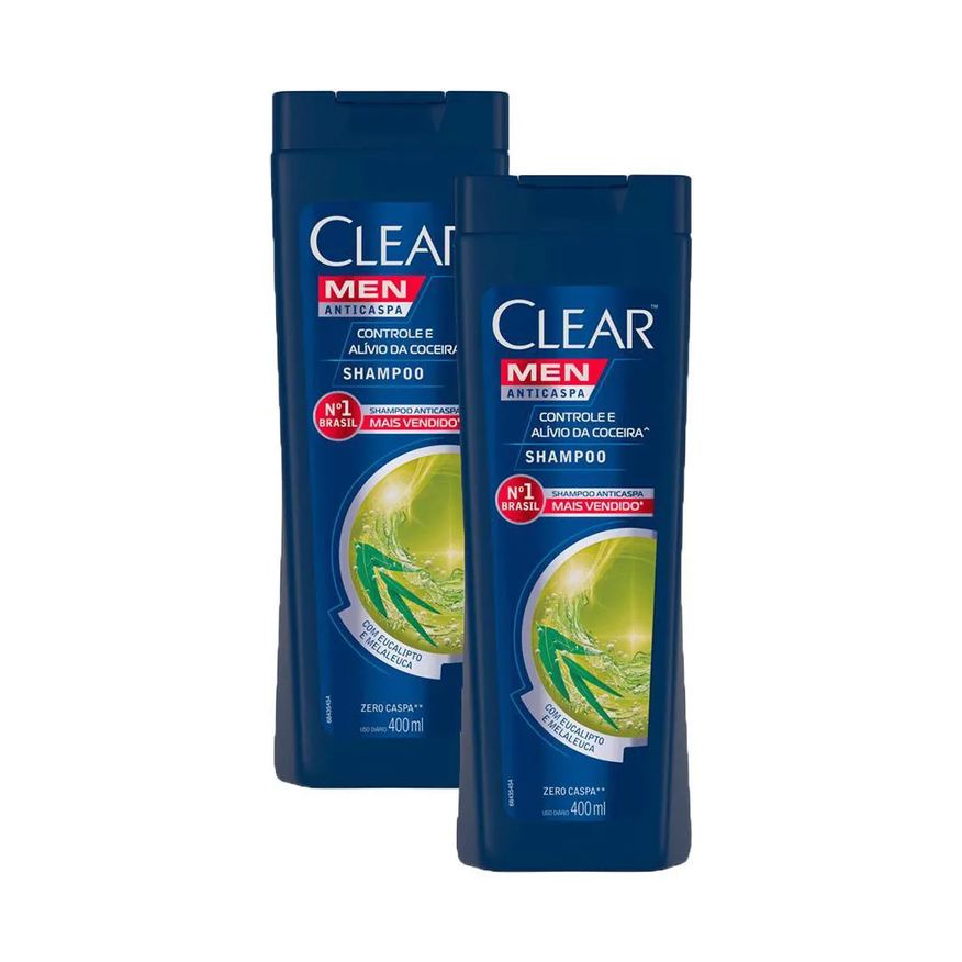 Clear Kit 2 Shampoos Anticaspa Men Controle e Alívio da Coceira 400ml Cada