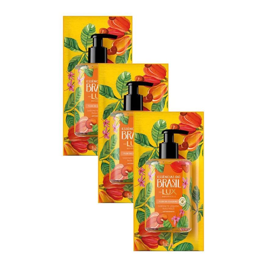 Lux Kit com 3 Refil Sabonetes Líquido Essências do Brasil Flor do Cajueiro 240ml