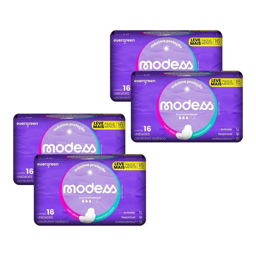 Modess Kit 4 Absorventes Malha Suave com Abas 16un Cada