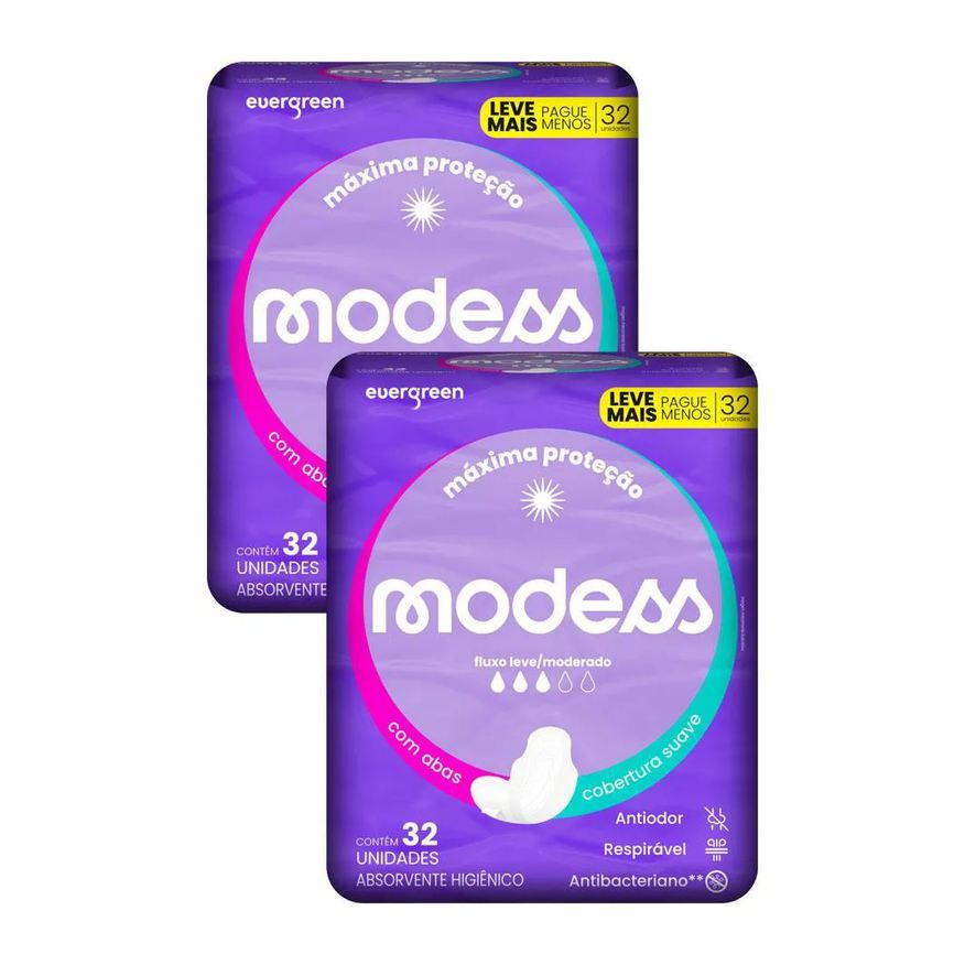 Modess Kit 2 Absorventes Malha Suave com Abas 32un Cada