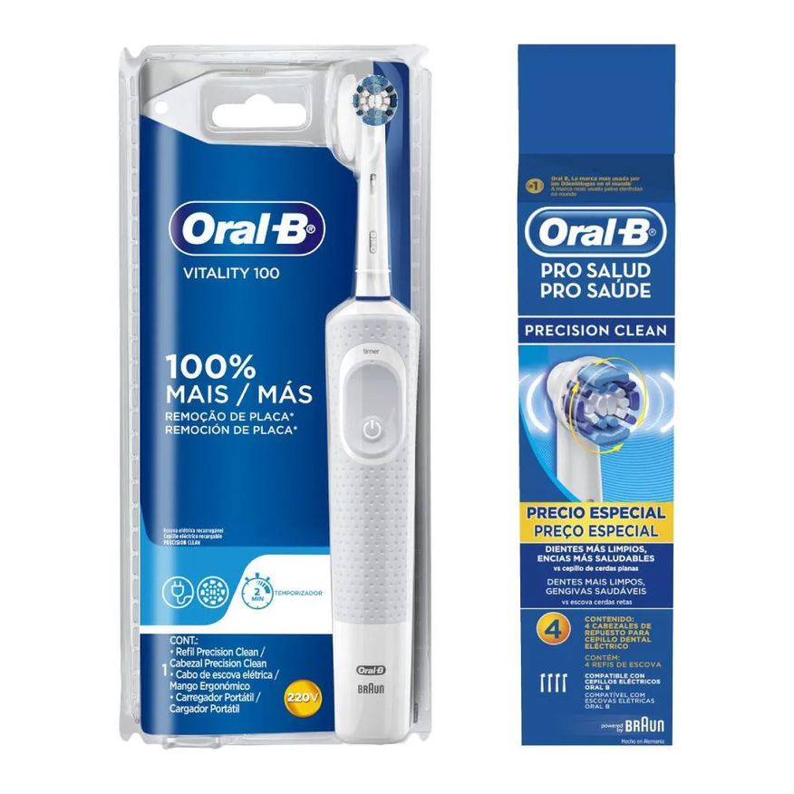 Oral-B Escova Elétrica Vitality D12 220v + Refil Oral-B Precision Clean com 4 unidades
