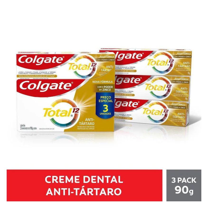 Colgate Kit 3 Pastas de Dente Total 12 Antitártaro 90g