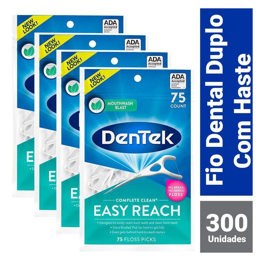 DenTek Kit Fio Dental Floss Picks Complete Clean Easy Reach com 300 Unidades