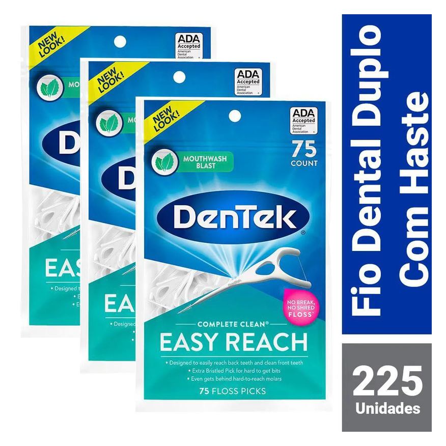 DenTek Kit Fio Dental Floss Picks Complete Clean Easy Reach com 225 Unidades