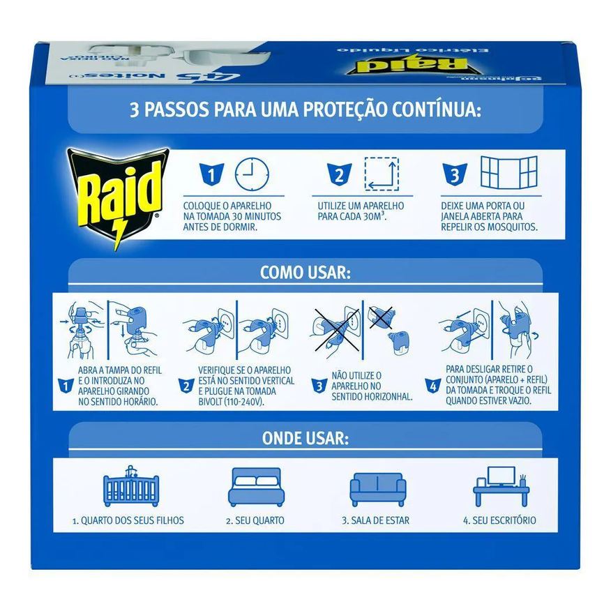 Elétrico Repelente Líquido Raid Anti Mosquitos 1 Aparelho + 1 Refil de 32,9ml
