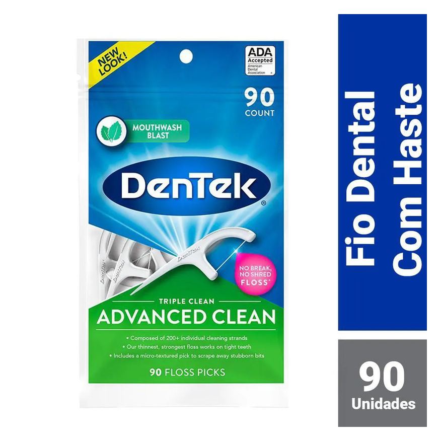 Dental Fio com Haste DenTek Floss Picks Triple Clean Advanced 90un