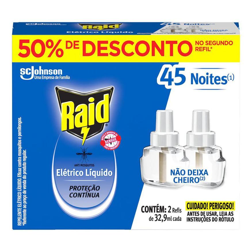 Repelente Refil Elétrico Líquido Raid 2un de 32,9ml