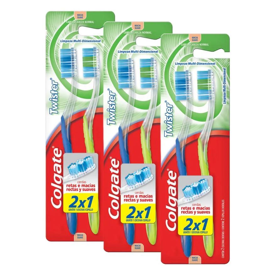Colgate Kit 3 Escovas Dentais Twister 2 unidades
