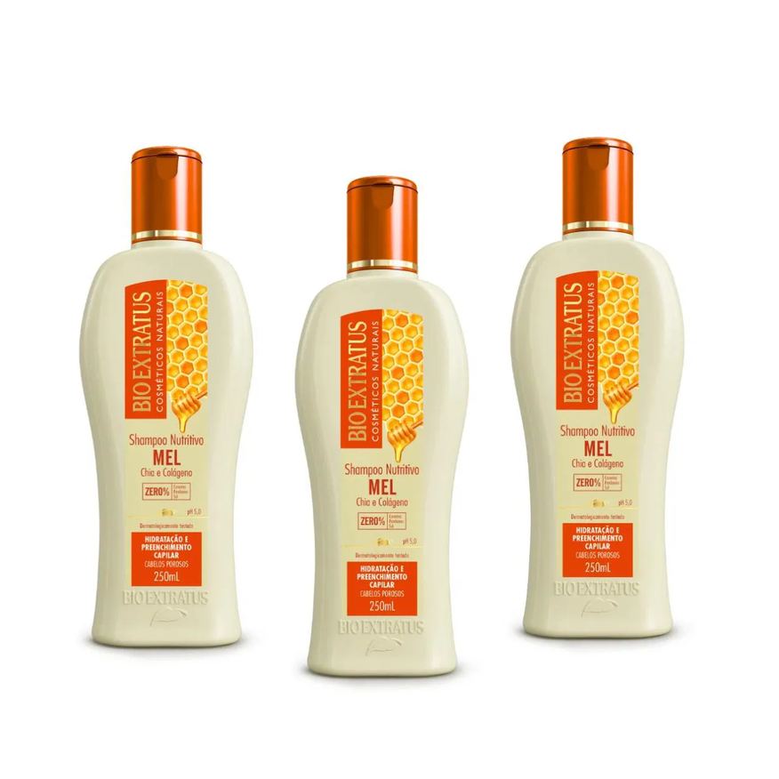Bio Extratus Kit com 3 Shampoo Mel Cabelos Porosos 250ml