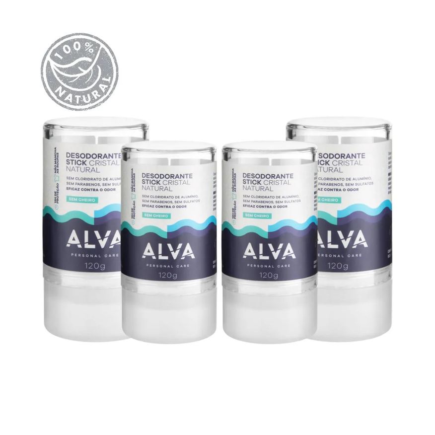Alva Desodorante Natural Pedra Cristal Alemanha Kit (4 Unid)