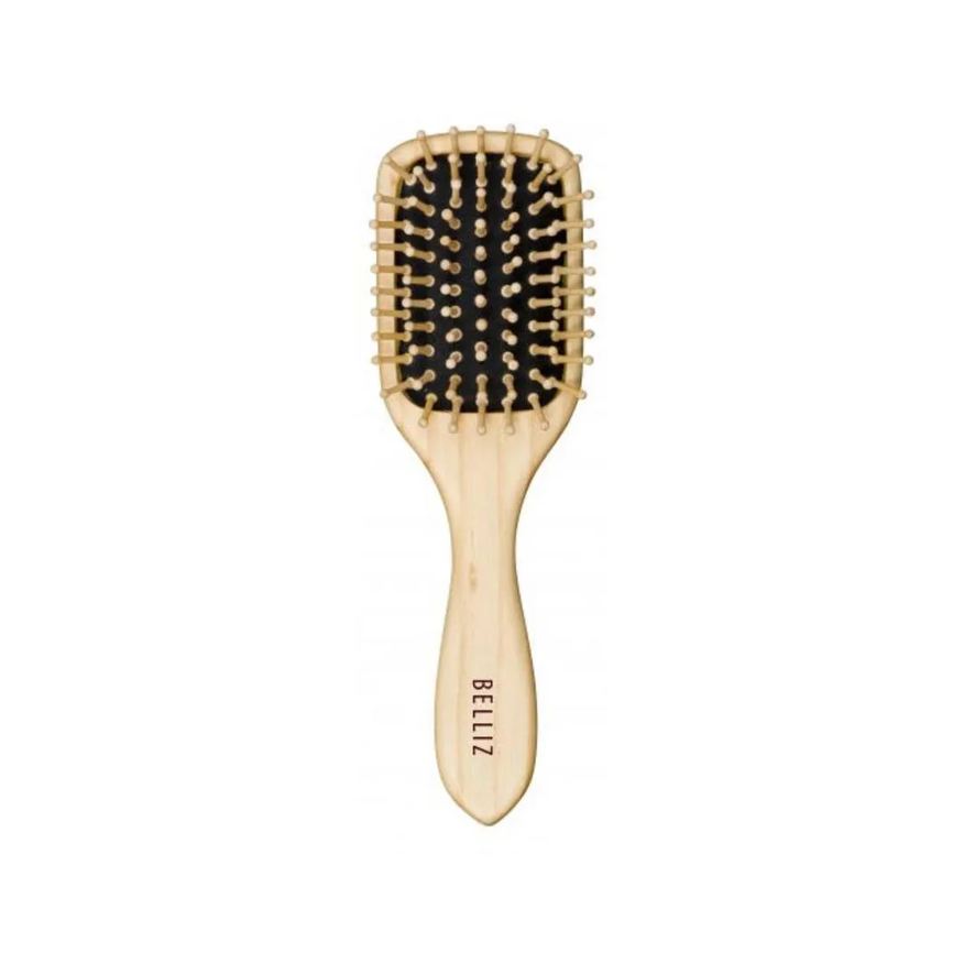 Big Universo Escova de Cabelo Belliz Wood Retangular com Cerdas de Madeira