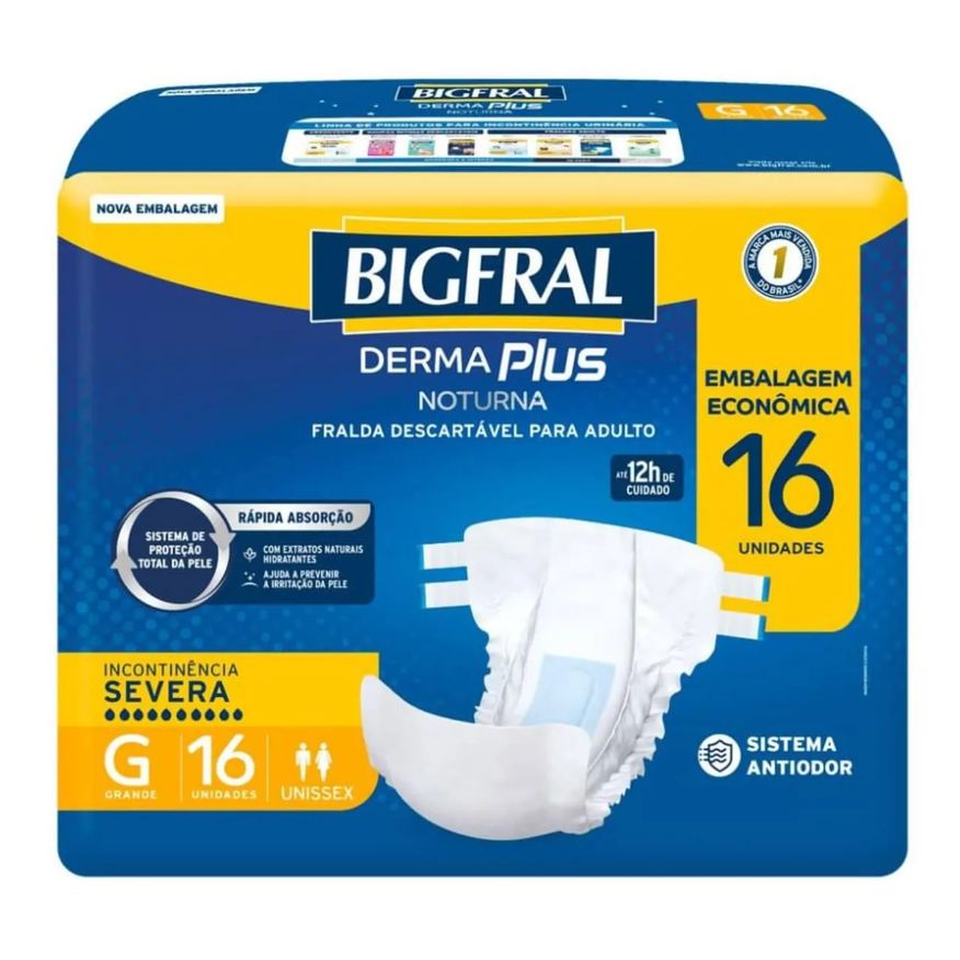 Bigfral Fralda Geriátrica Unissex Derma Plus Noturna G Absorção Intensa 16 unidades