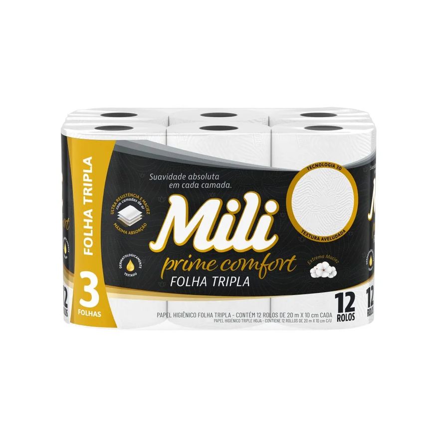 Higienico Papel Mili Prime Comfort Com 12 Folha Tripla