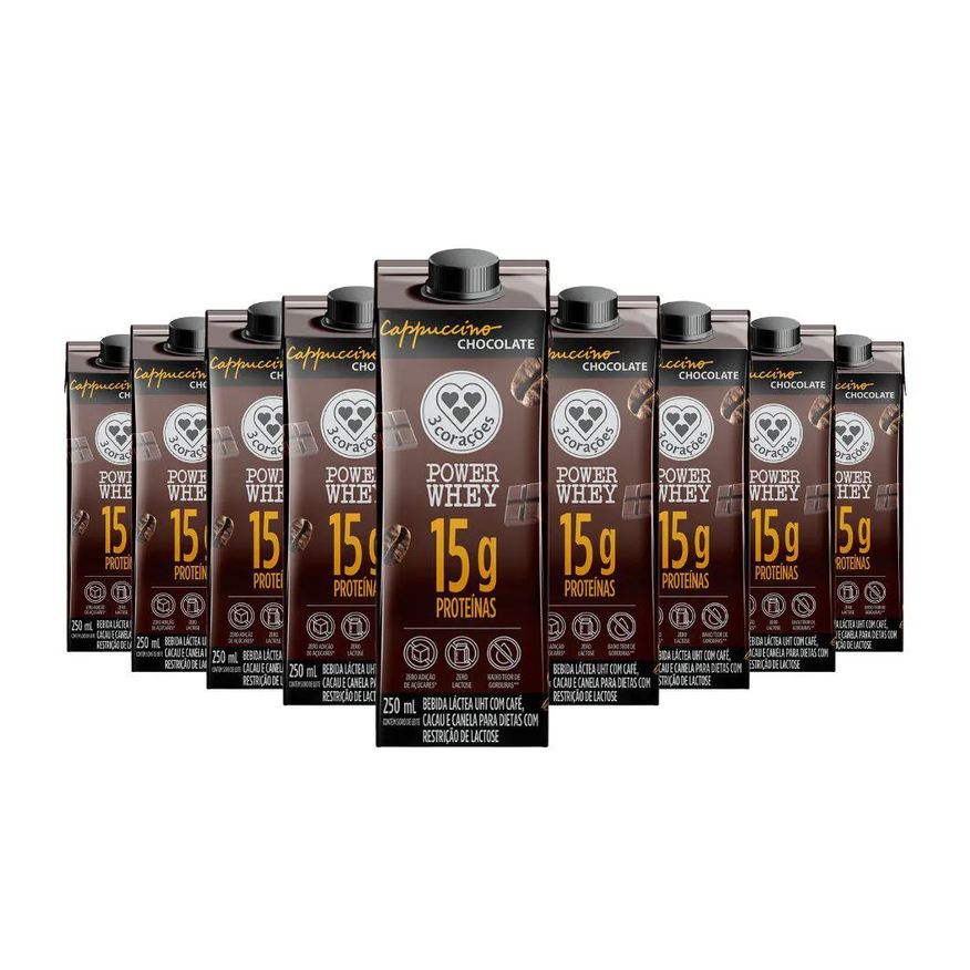 A Tal Da Castanha Bebida Proteica Power Whey Cappuccino Chocolate Cream 3 Corações (cx 12un de 250ml) Unica