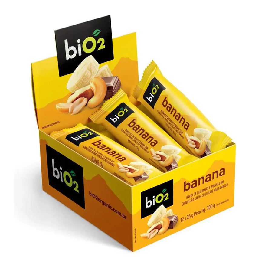 Bio 2 Barra de Castanhas e Frutas Banana com Chocolate Bio2 Nuts (cx 12un de 25g)